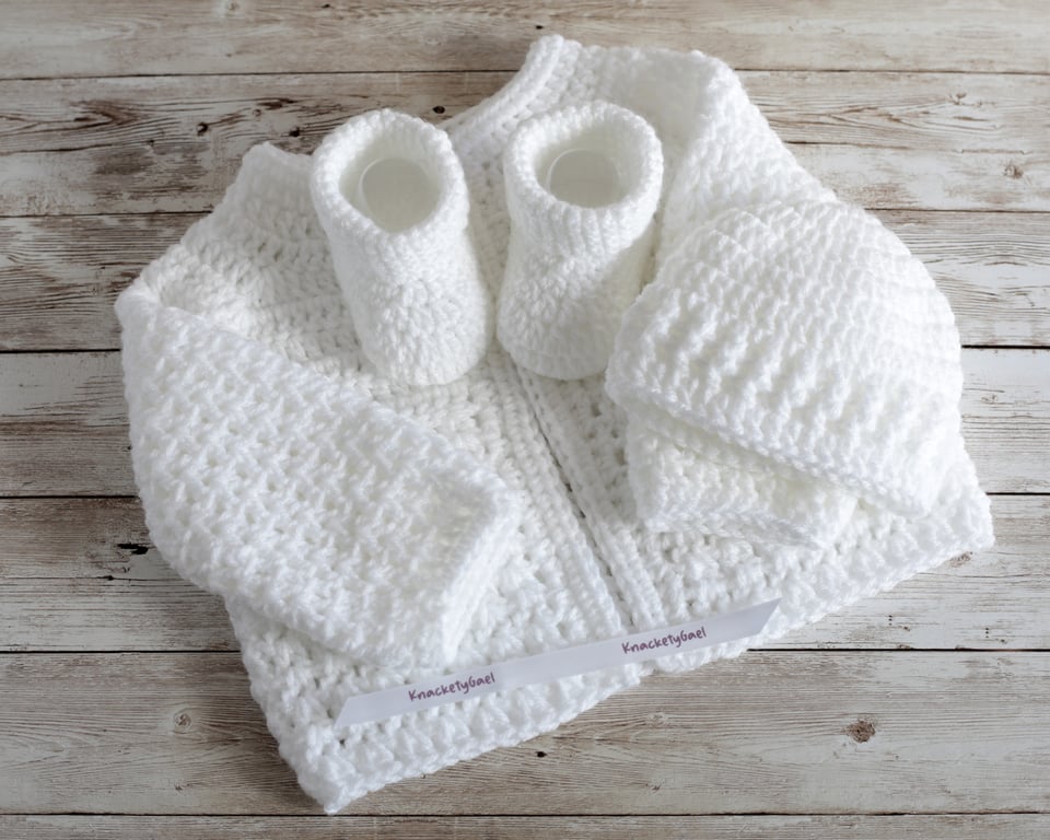 Crochet Baby Cardigan Hat and Booties