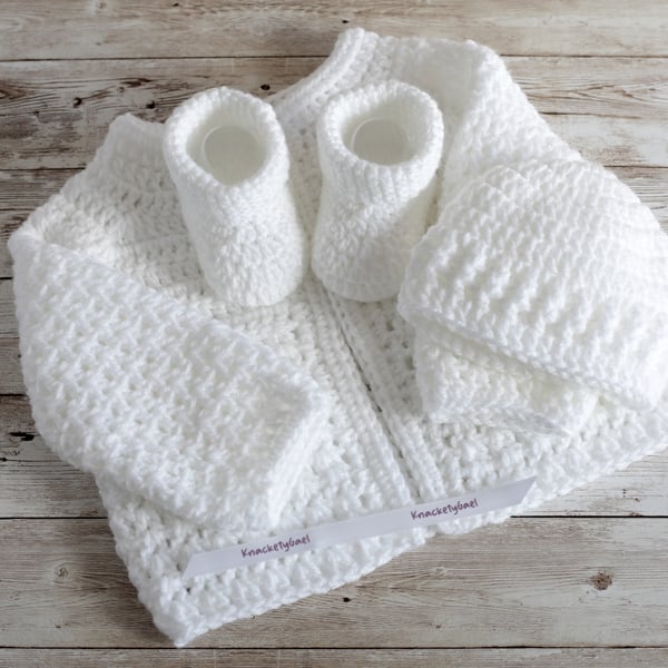 Crochet Baby Cardigan Hat and Booties