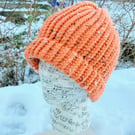 Fisherman’s Style Hat. Chunky Knit Beanie. Orange Hat. Knitted Hat. Woollen Hat.