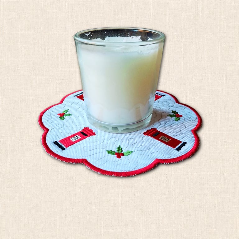 Christmas Post Box Candle Mat - Embroidered Festive Home Decor