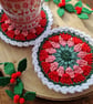 Christmas coaster set, Christmas decor, Christmas mug rug, Red theme coaster - Image 2