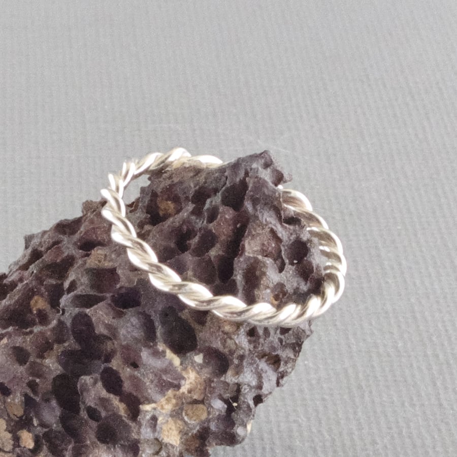 2 mm Hand Twisted Wire Barley-twist Stacking Ring Solid .925 Sterling Silver