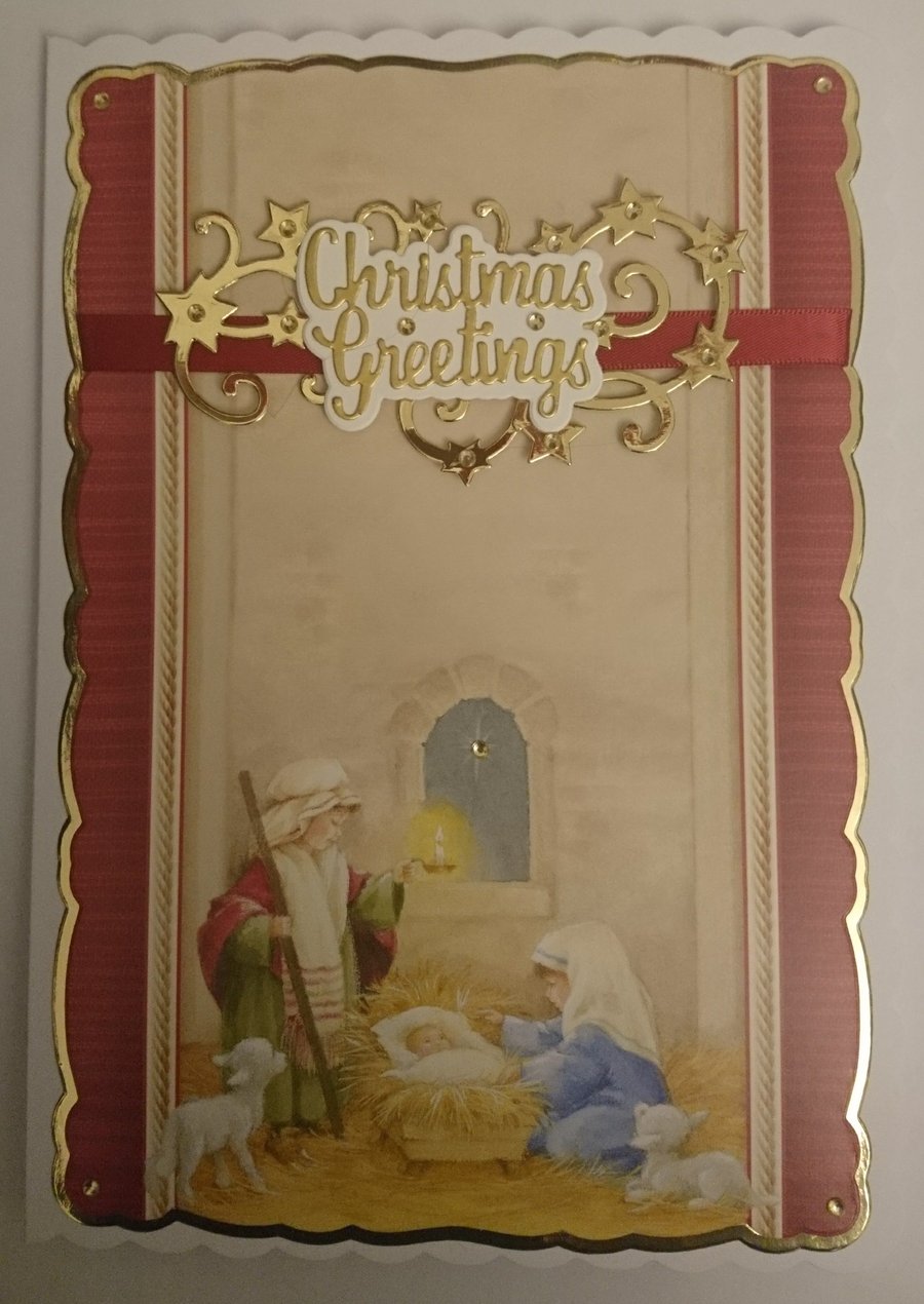 Christmas Card Away in a Manger Cute Nativity Scene 3D Luxury Handmade