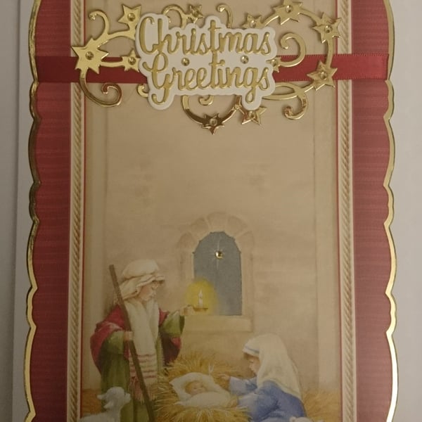 Christmas Card Away in a Manger Cute Nativity Scene 3D Luxury Handmade