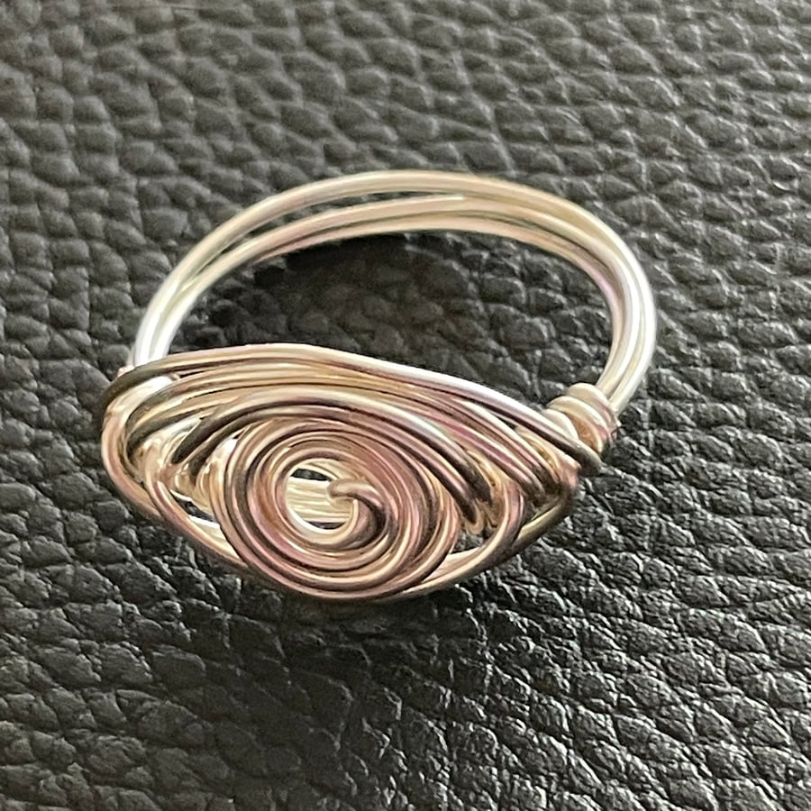 Wire Wrapped Silver Plated Copper Swirl Ring Size 8.5 (R)