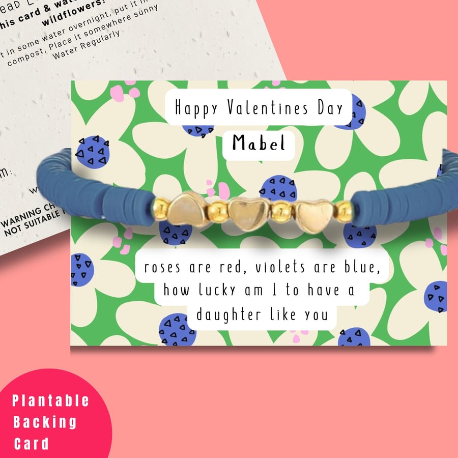Personalised Valentines Bracelet, Plantable Card, Daughter Gift