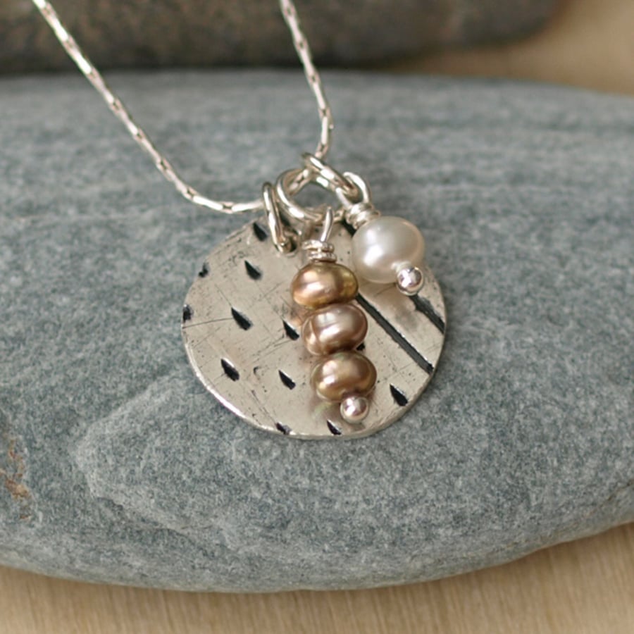 SALE 50% OFF - Dots and Stripes Circle with Pearls Pendant