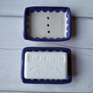 Blue scolloped soap dish
