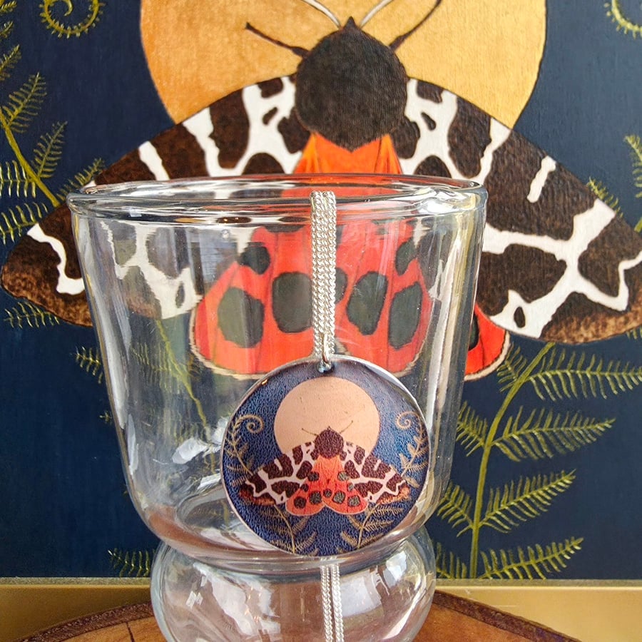 Dark Teal Garden Tiger Moth Pendant 