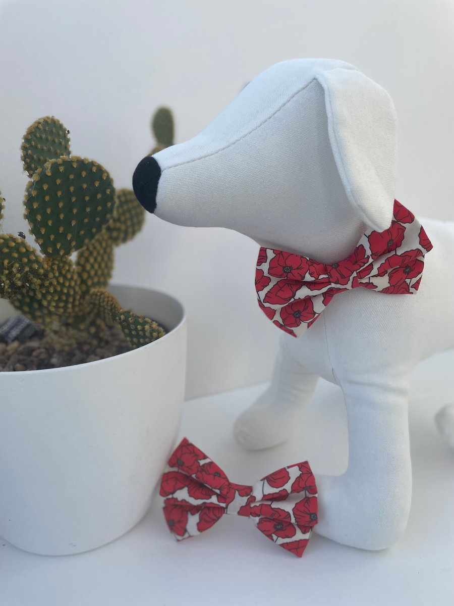 Red Poppy Dog Bow Tie 