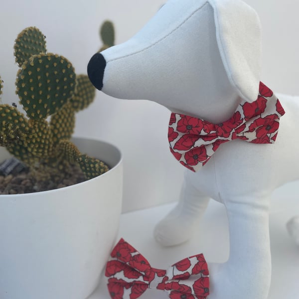 Red Poppy Dog Bow Tie 