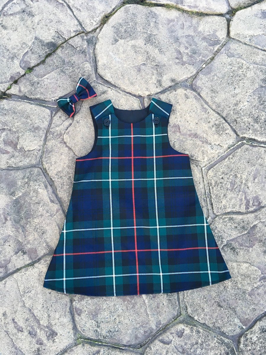MacKenzie Tartan Pinafore Dress and Hair Bow