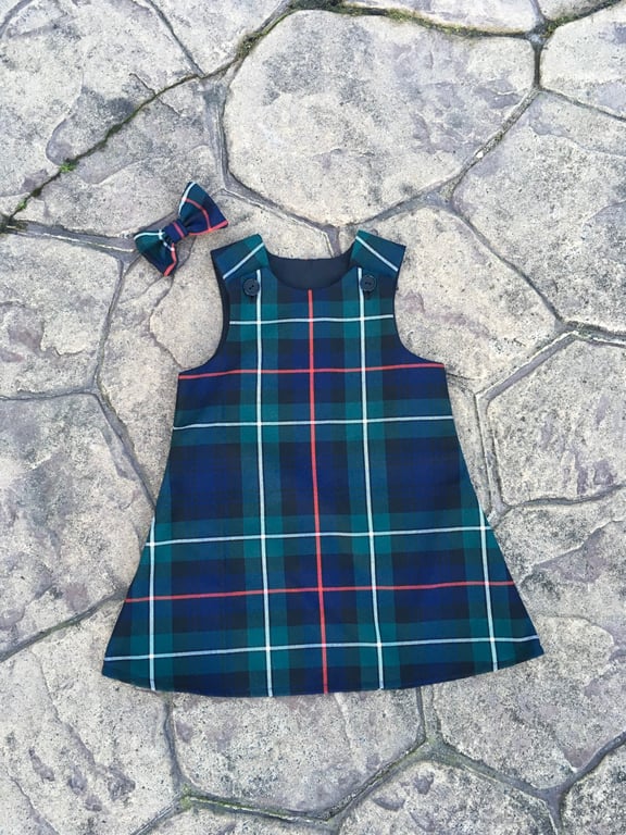 MacKenzie Tartan Pinafore Dress and Hair Bow