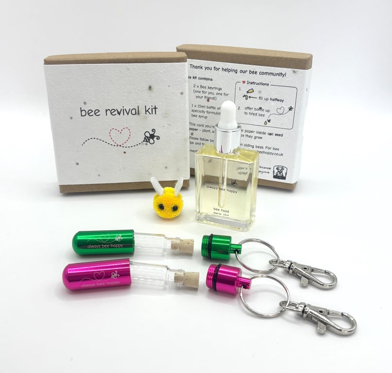 Bee Revival Kit Gift: Syrup Keyrings & Seed Paper