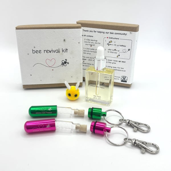Bee Revival Kit Gift: Syrup Keyrings & Seed Paper