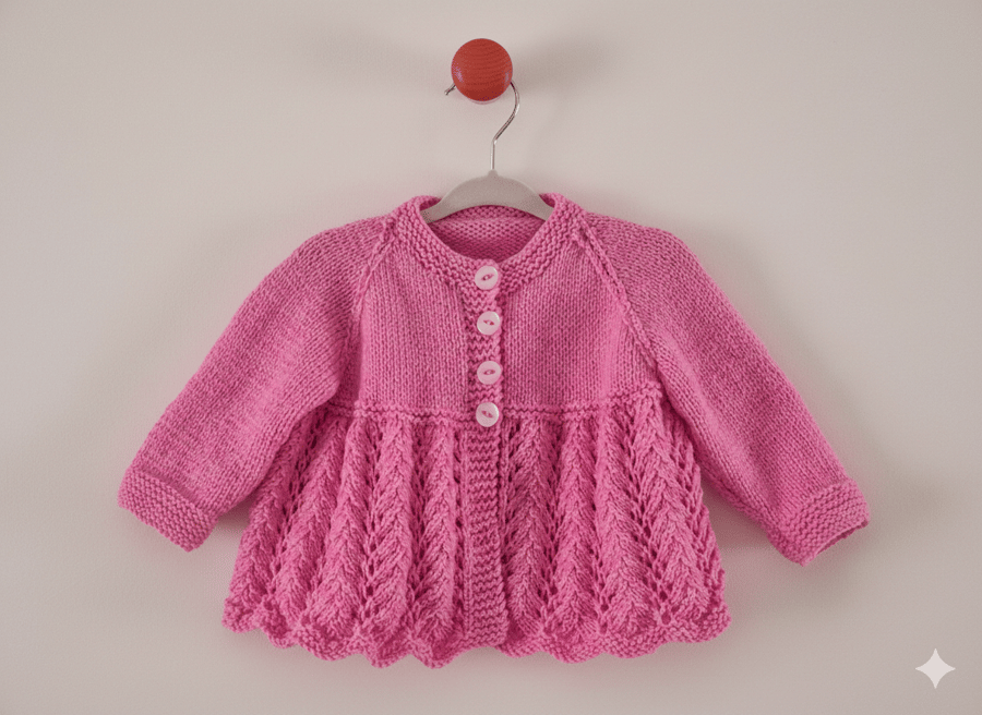 Pink knitted baby girl cardigan 3m to 6 m - vintage style