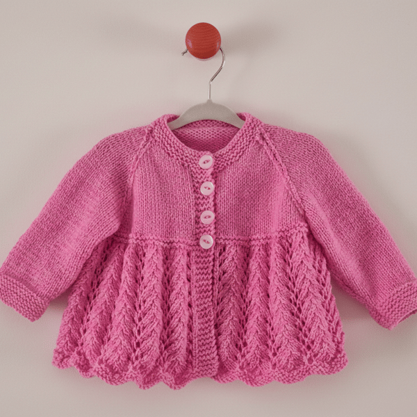 Pink knitted baby girl cardigan 3m to 6 m - vintage style