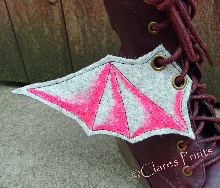 Steampunk Fabric Boot Wings Bat Wings Grey Pink Cosplay Halloween