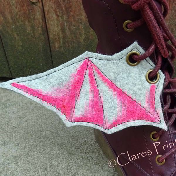 Steampunk Fabric Boot Wings Bat Wings Grey Pink Cosplay Halloween