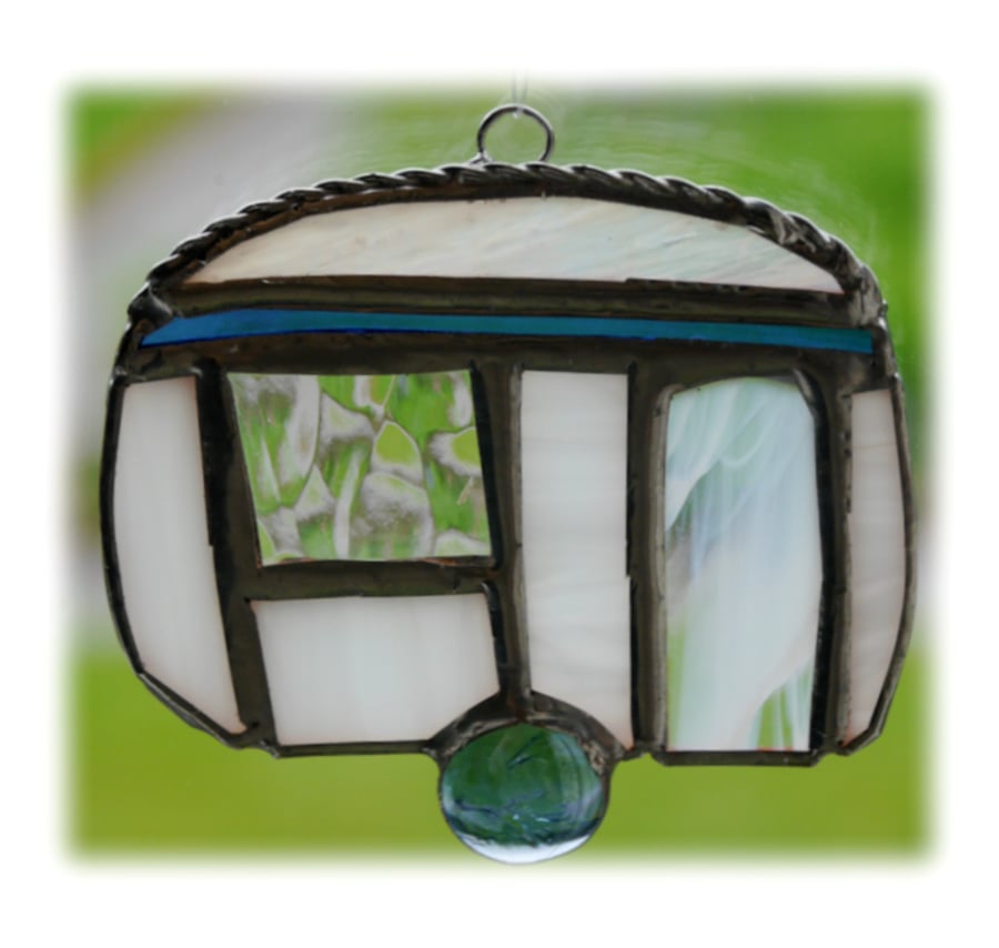 RESERVED  - Caravan Suncatcher Stained Glass Mini Blue 024