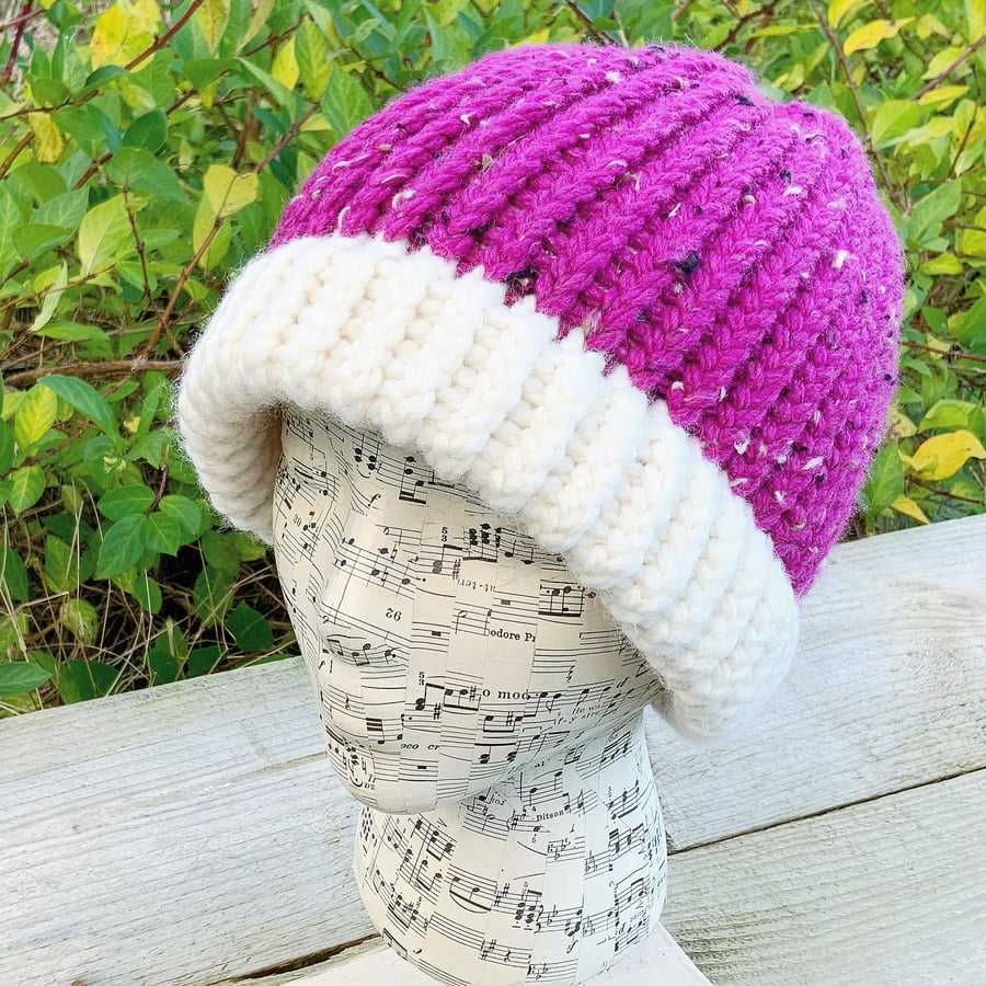 Plum Knitted Beanie. Chunky Knit Hat. Woollen Hat. Woolly Hat. Hand Knitted Hat.