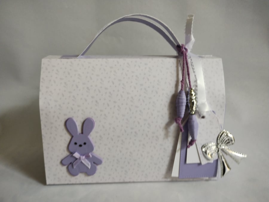 handmade Lilac Rabbit Baby Gift Box Top Closure 