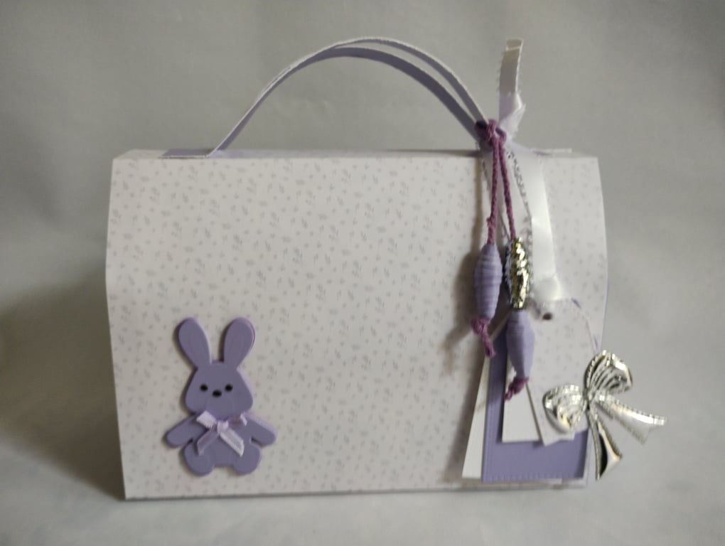 handmade Lilac Rabbit Baby Gift Box Top Closure 