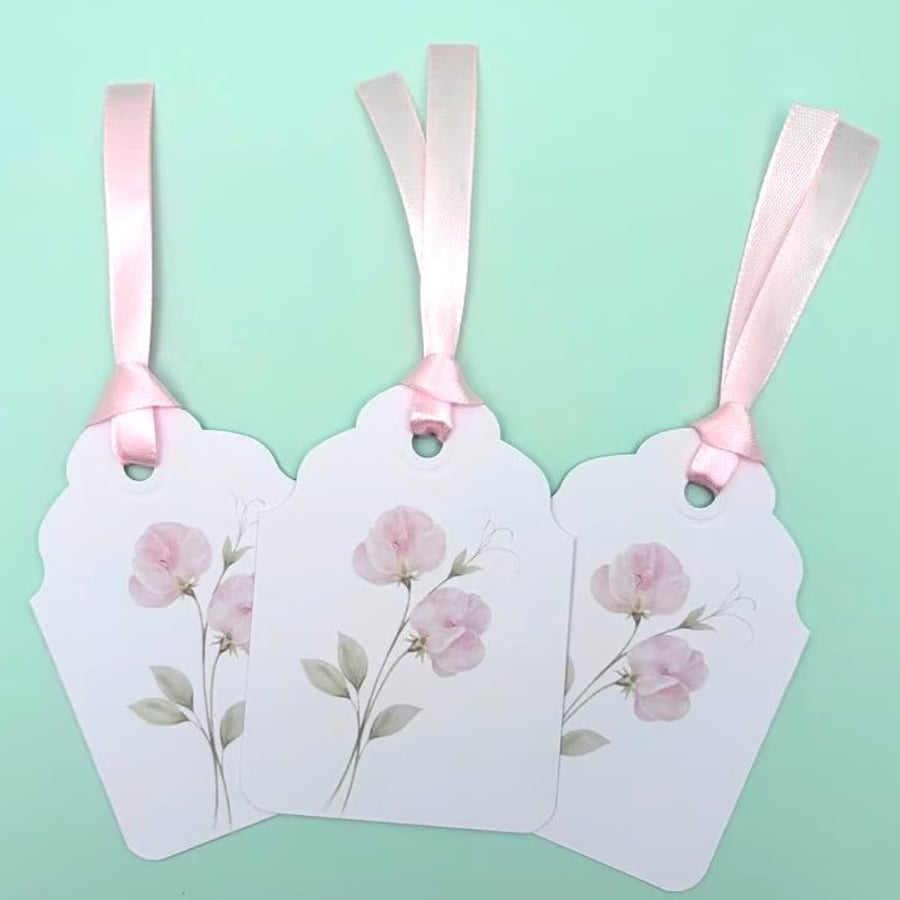 Sweet Pea Birth Flower Gift Tags - Set of 3 Botanical April Flower Tags