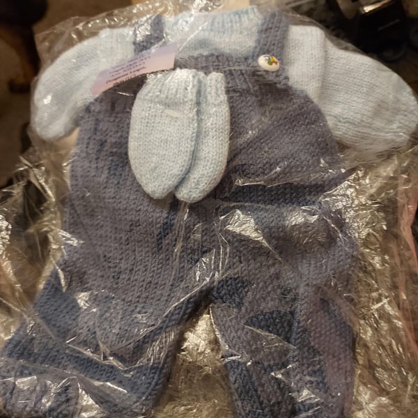 Light Blue and Blue premature baby doll romper jump suit set with mittens