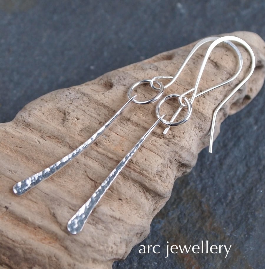 Sterling silver dangly earrings, forged & hammered