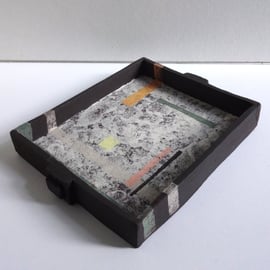 Handmade ceramic trinket tray display dish  Abstract art handpainted design.  