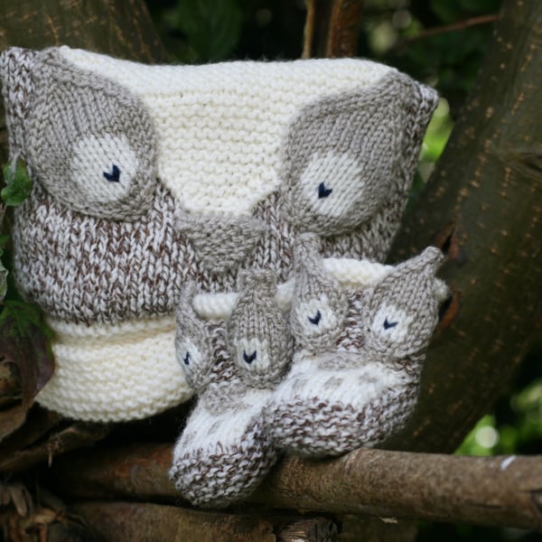 KNITTING PATTERN in pdf - Owl Baby Hat and Booties