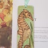 seahorse bookmark wooden hand decorated using pyrography and watercolour