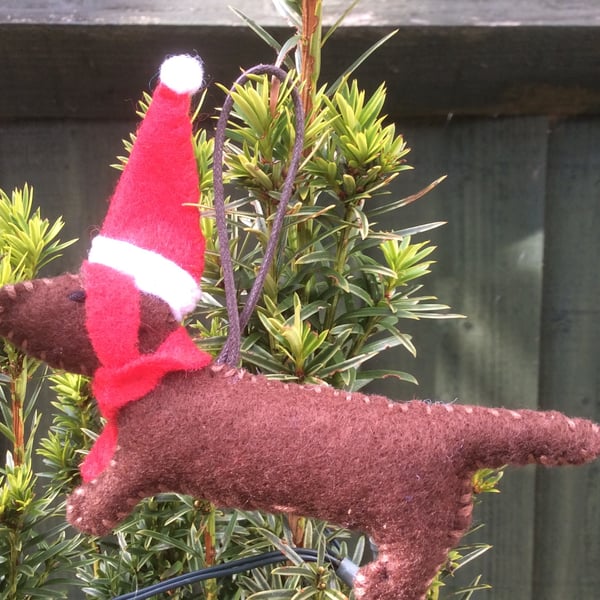 Sausage Dog Felt Hanging Christmas Decoration
