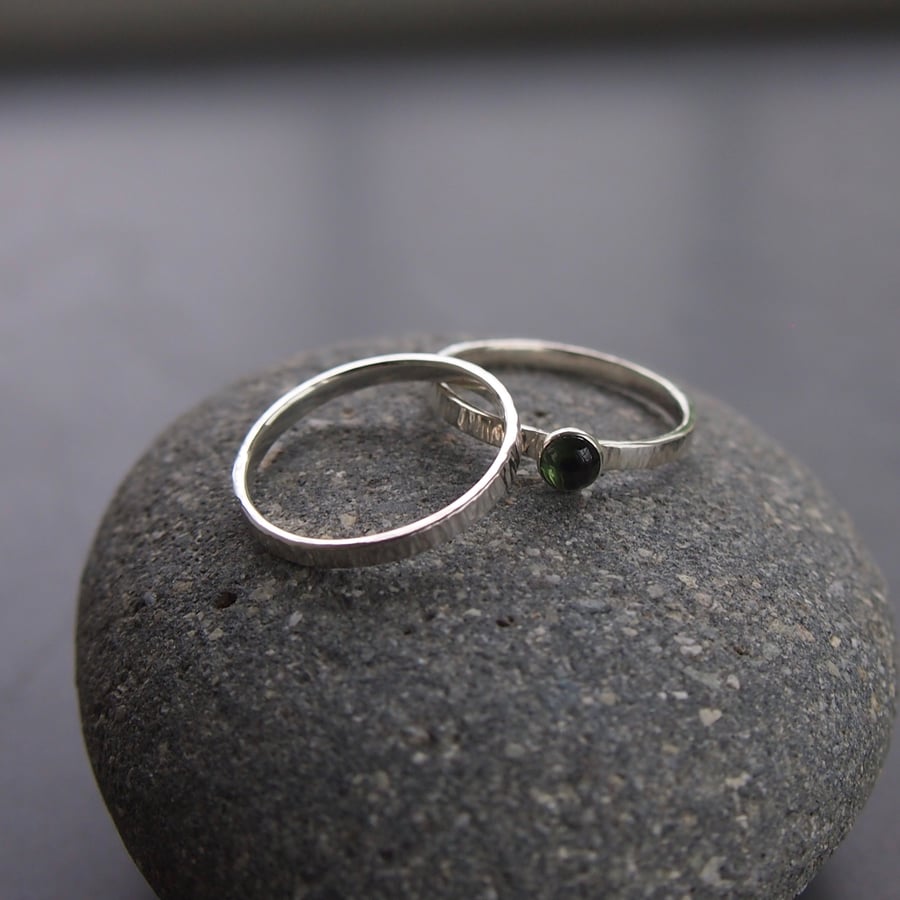 Duo of Sterling Silver Rings with Green Tourmaline