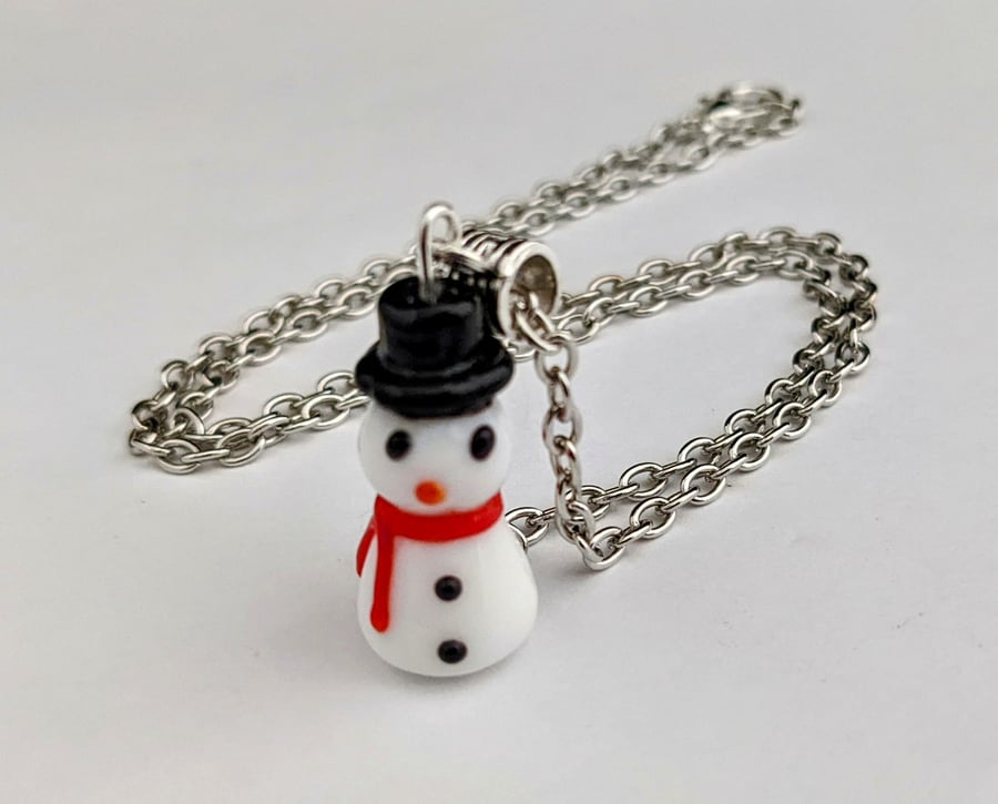 Glass snowman necklace - red scarf