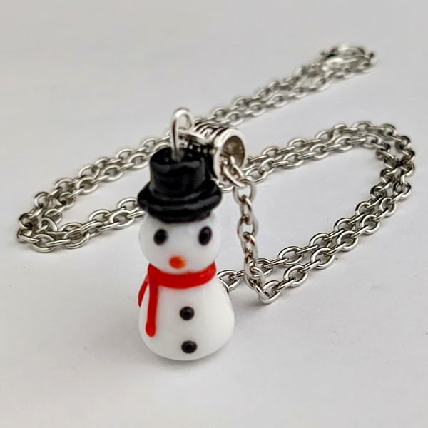 Glass snowman necklace - red scarf
