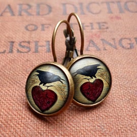 Raven and Red Heart No.1 Leverback Earrings (RR06)