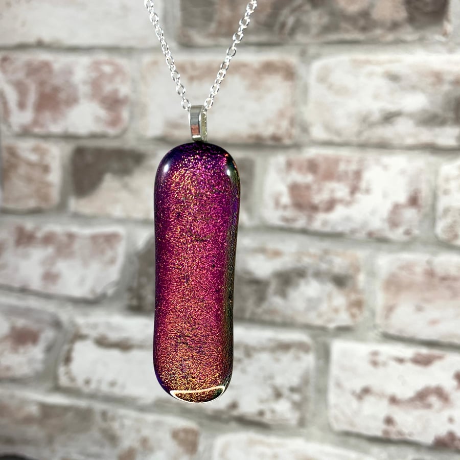 Dichroic fussed glass pendant with silver chain