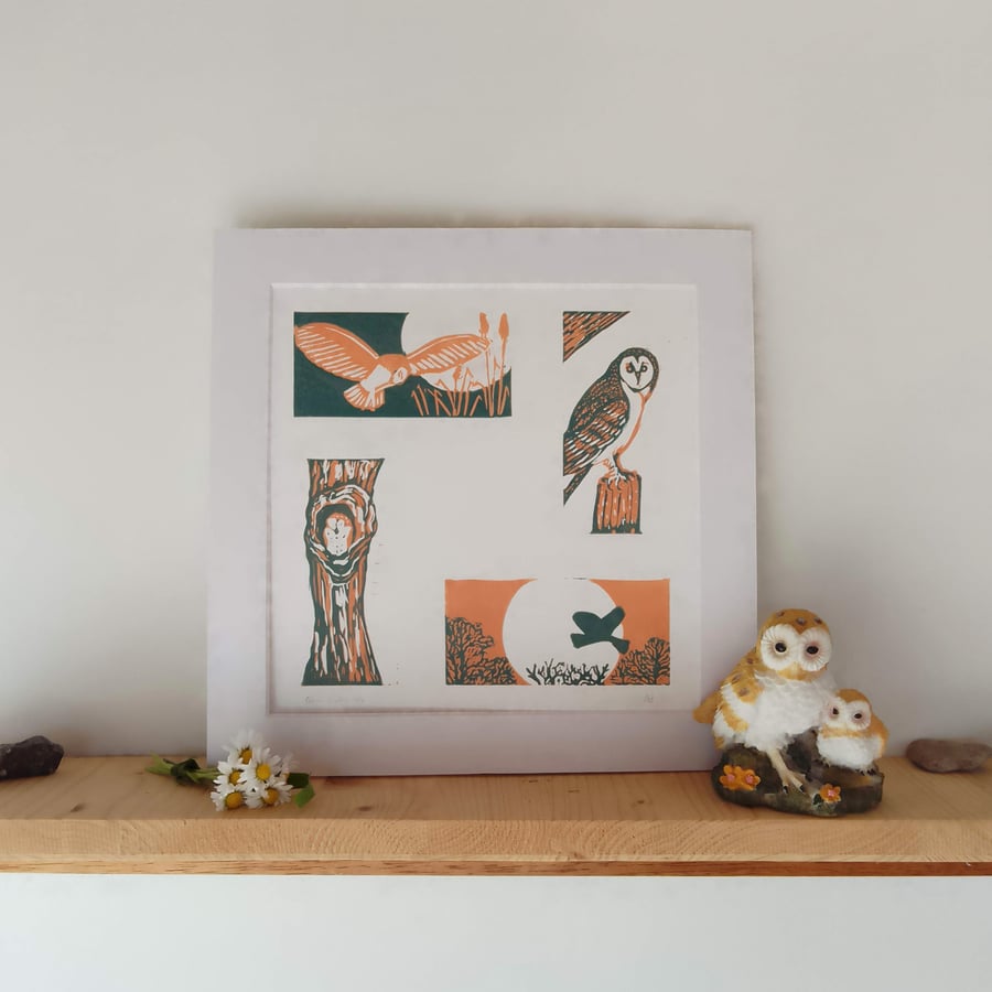 Barn owl linoprint limited edition 