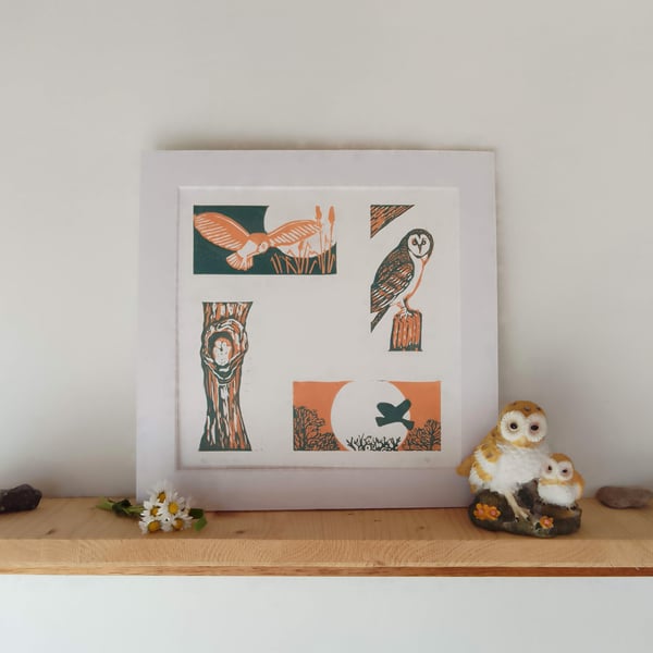 Barn owl linoprint limited edition 