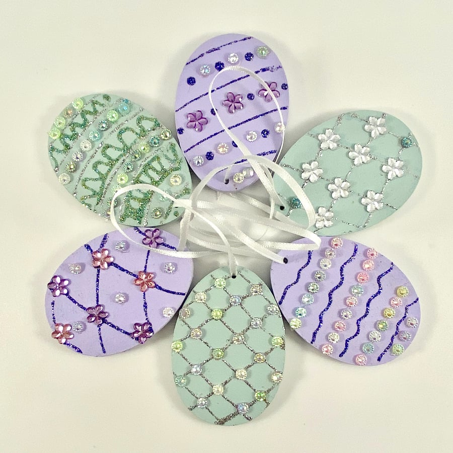 6 Easter egg decoration - hanging jewelled egg, set of 6