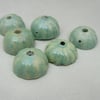 6 Small Verdigris Green Half-round Ceramic Flower Beads
