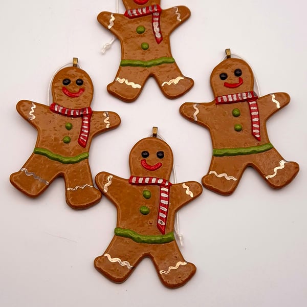 Four Large Handmade 3D Fused Glass Christmas Cookie Style Gingerbread Men