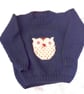 Child's Navy Blue Knitted Jumper with Owl Motif, Child's Jumper, Owl Jumper