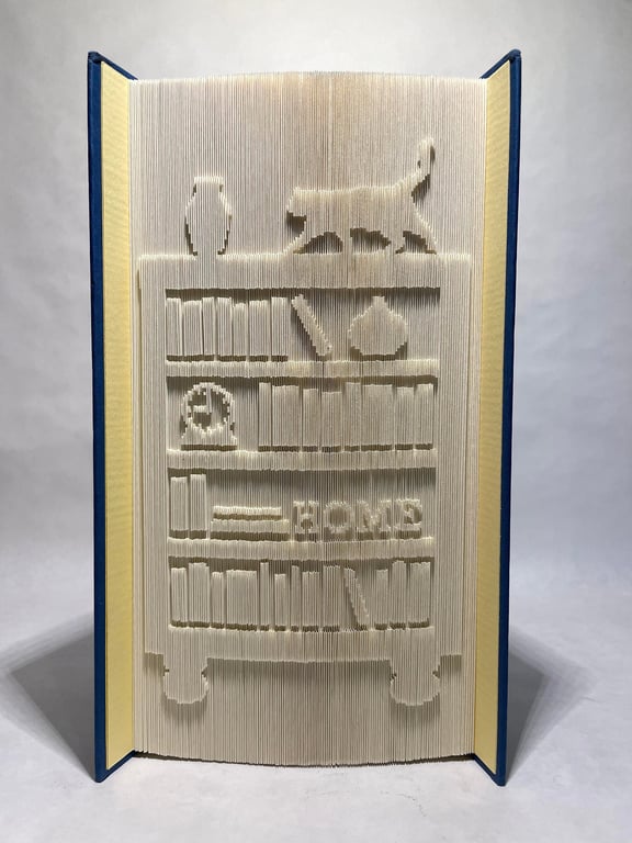 Bookcase with cat 180 CUT & FOLD Book Folding Pattern - EMAILED PDF PATTERN