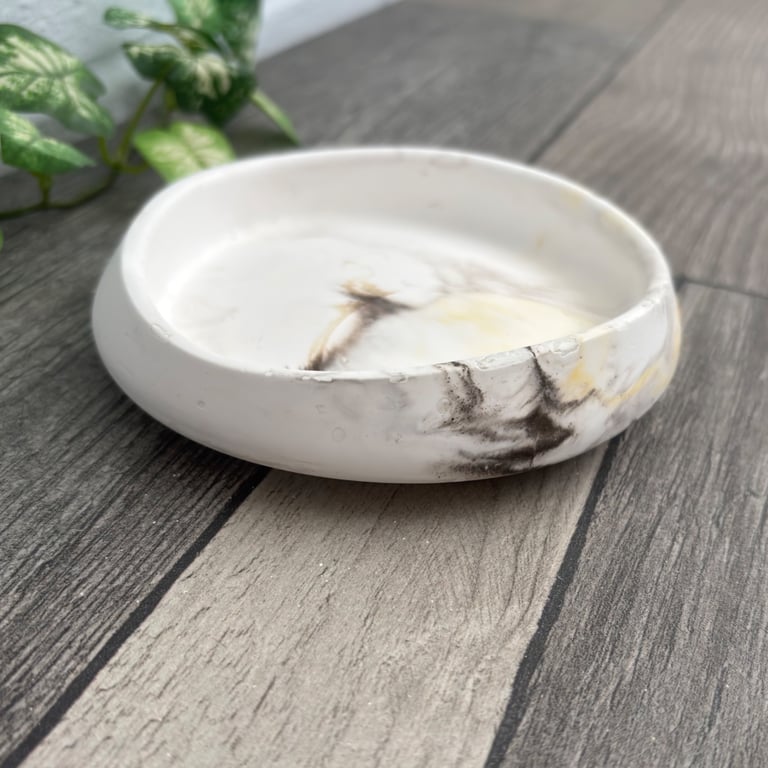 Brown and Yellow Marbled Round Trinket Tray - Jewellery Dish