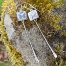 Silver long dangly pendulum earrings with butterflies 