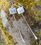 Silver long dangly pendulum earrings with butterflies 