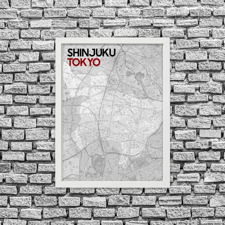 Tokyo, Japan: Black and red street map print